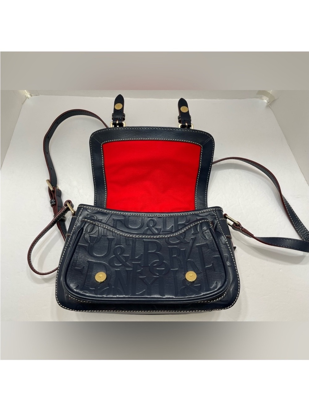 Dooney & Bourke Navy Graffica Safari Embossed Leather Buckle Crossbody - Picture 5 of 15